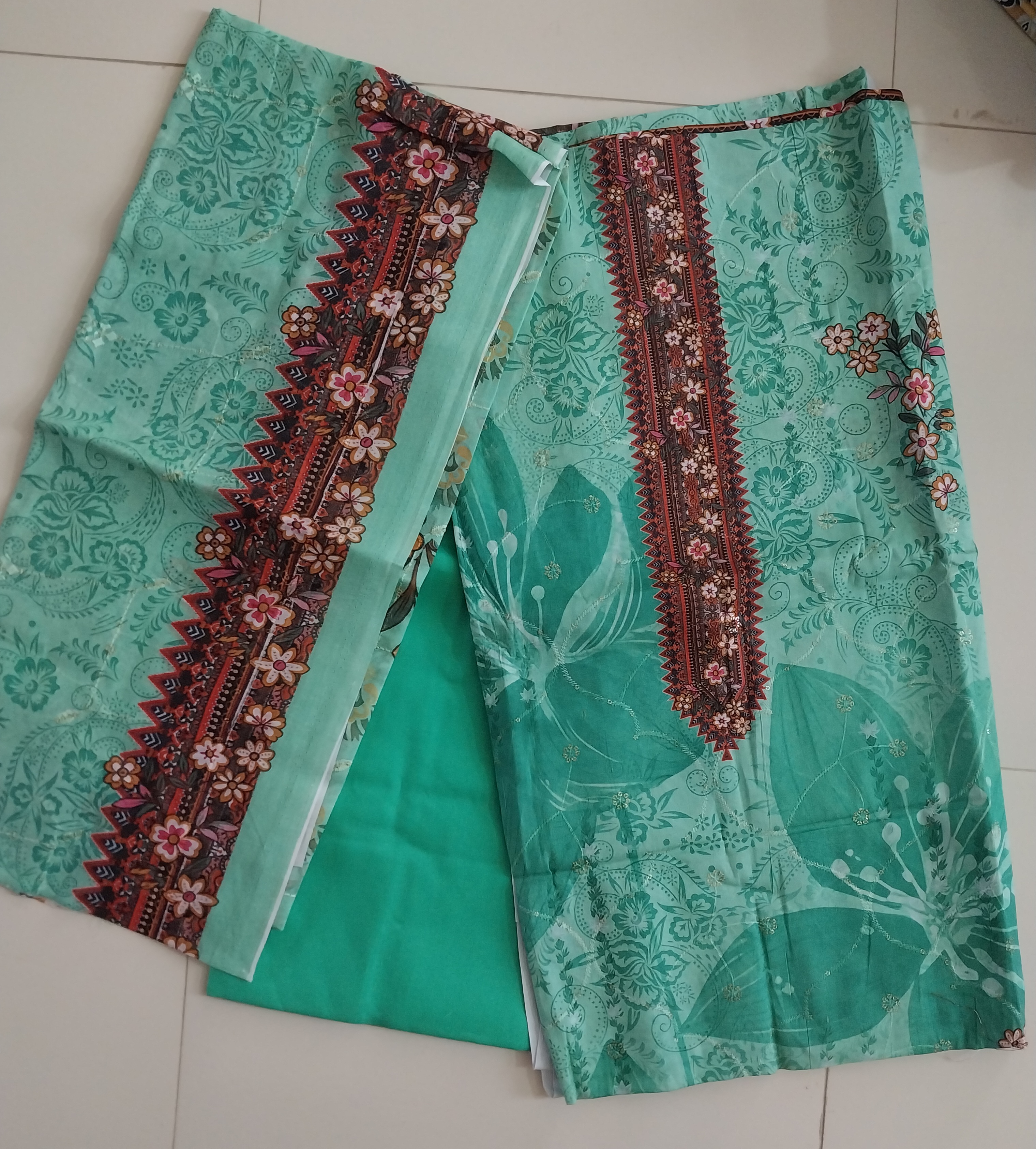 Premium Mint Green Floral Three Piece