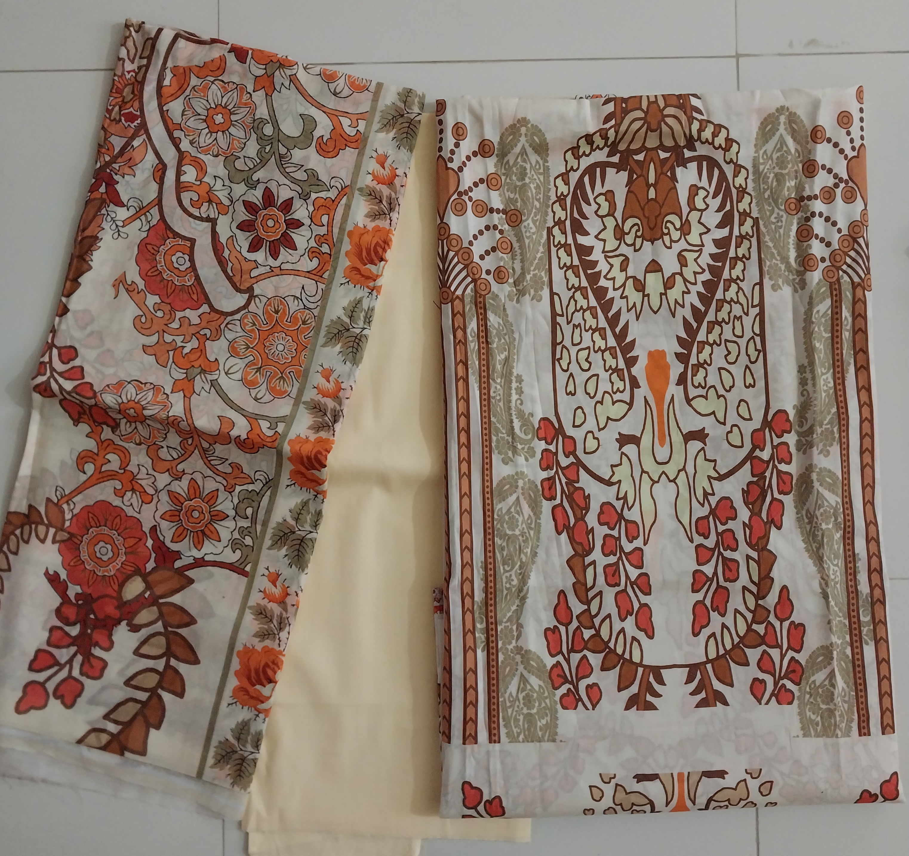 Elegant Cream Floral  Three Piece